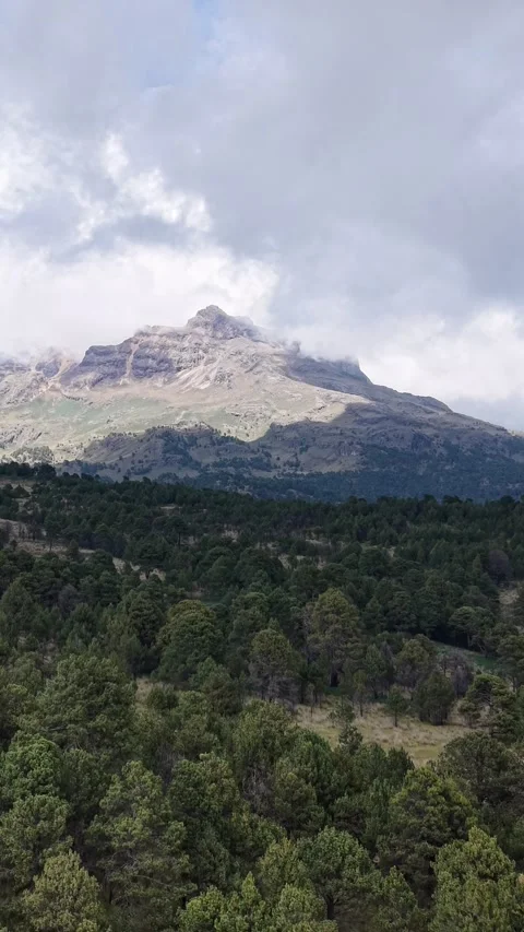 Active volcano Popocatepetl with dramatic clouds, drone footage Stock Footage 348236484