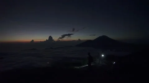 Active volcano at sunrise in Bali Stock Footage 61466442