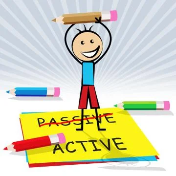 Active Vs Passive Kid Shows Positive Attitude 3d Illustration Illustrazione stock