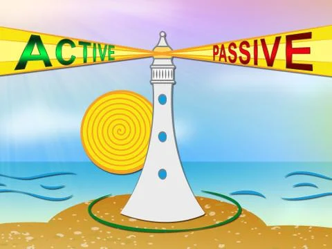 Active Vs Passive Lighthouse Shows Positive Attitude 3d Illustration Stock Illustration