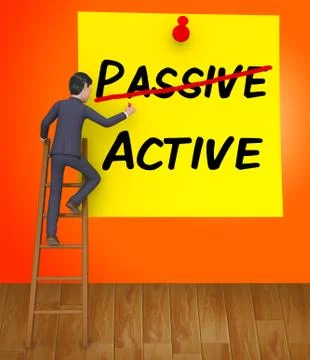 Active Vs Passive Note Shows Positive Attitude 3d Illustration Illustrazione stock