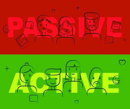 Active Vs Passive Words Shows Positive Attitude 3d Illustration Illustrazione stock