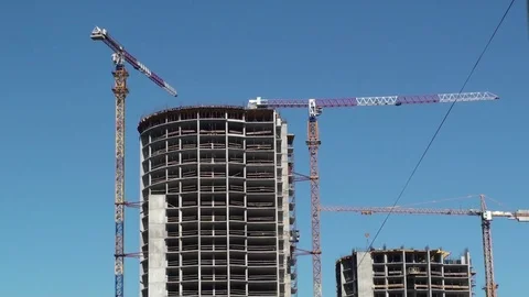 Active work of construction cranes. Stock Footage 76491552