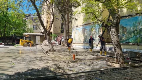 An active workday on an urban construction site in central Sofia, Bulgaria Stock Footage 314314607