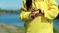 Active young girl note down the time in his watch and start run HD Footage