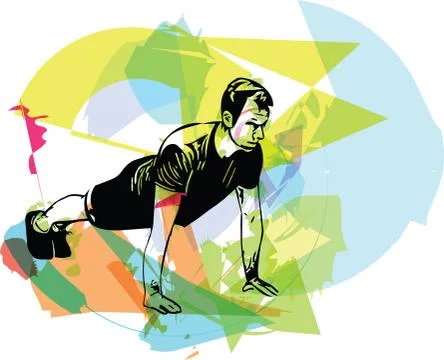 Active young man doing push-ups in gym Stock Illustration