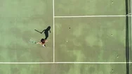 Active Young Sportswoman Playing Tennis In Tennis Court Outdoors Aerial Stock Footage