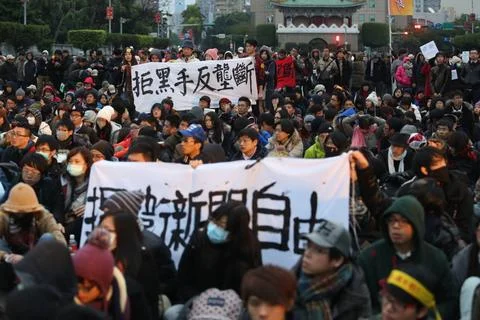  Activists and students join demonstrations against media monopoly for 2 d... Stock Photos