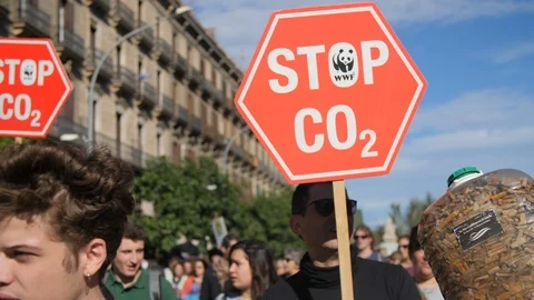 Activists on a Demonstration due to Climate Change in Barcelona 2018 Video stock 98268756