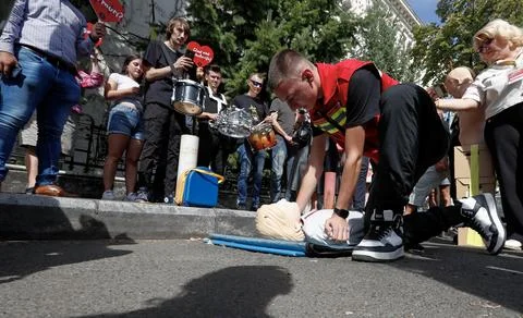 Activists protest to demand introduction of first aid courses in Romanian school Stock Photos