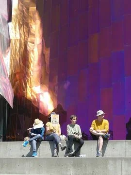 Activists protesting against monarchy in front of MoPOP, Museum of Pop Cult.. Stock Photos