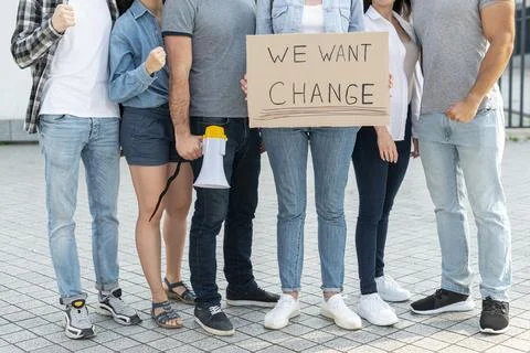 Activists standing together demonstration Stock Photos