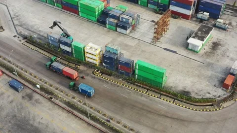 Activities at the Cargo Ship and Container Yard of Tanjung Priok Harbor Jakarta Stock Footage 218273679