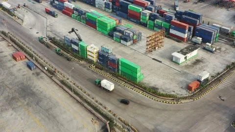 Activities at the Cargo Ship and Container Yard of Tanjung Priok Harbor Jakarta Stock Footage 218274103