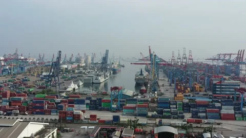 Activities at the Cargo Ship and Container Yard of Tanjung Priok Harbor Jakarta Stock-Footage 218274418