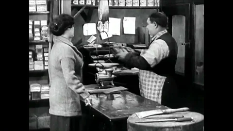 Activities inside a general store with a merchant in 1925 스톡 동영상 95063563