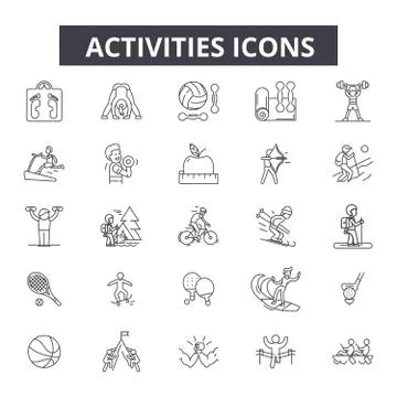 Activities line icons. Editable stroke signs. Concept icons: active people Stock Illustration