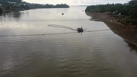 Activities of people in the middle of the river Video stock 211056480