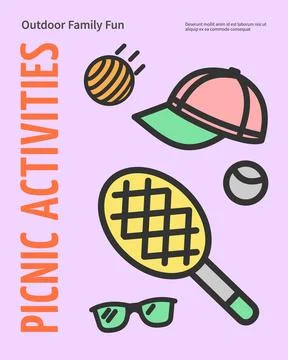 Activities for Picnic Concept Vertical Placard Poster Banner Card Template Stock Illustration
