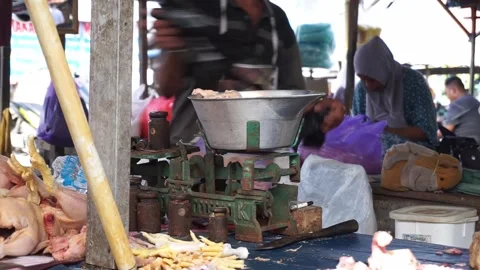 The activities of traders or sellers and buyers of broiler chickens in tradition Stock Footage 208302706