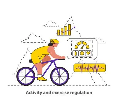 Activity and Exercise Regulation concept Encourages fitness through cycling and Ilustración de archivo