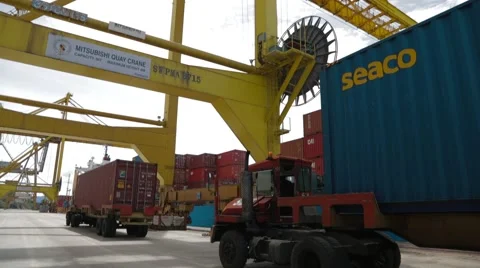 Activity At A Busy Cargo Container Port Stock Footage 61738499