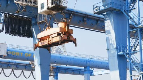Activity at Cargo Container Port by gantry crane 4k intro video for business Stock-Footage 89488119