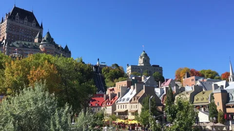 Activity in the colorful and quant Petit Champlain historic district below Stock Footage 255303988