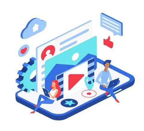 Activity on digital media communication platform Stock Illustration