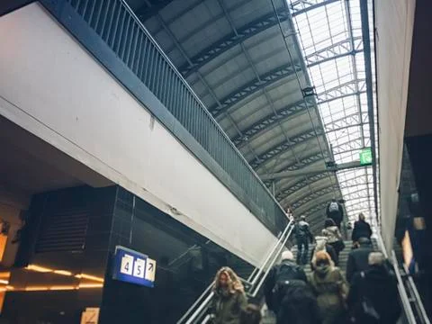 Activity on escalator in the station Stock Photos