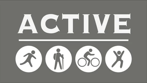 Activity icons set with ACTIVE word banner on top Stock Footage 139858034