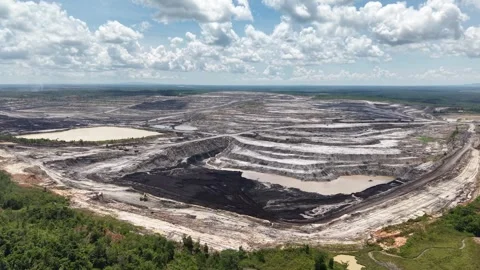 Activity of loading coal into transport trucks in the blackened coal mining.. Vídeo Stock 338313360