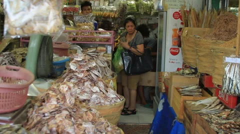 Activity in a Philippine dried fish shop Stock Footage 43776005