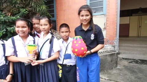 Activity of primary school education. student present Paper Mache. Stock Footage 67398867