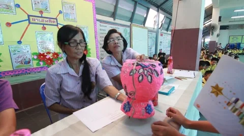Activity of primary school education. student present Paper Mache. Stock Footage 67399572