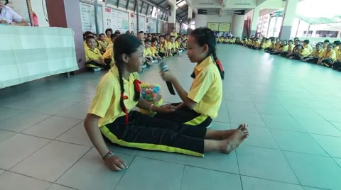 Activity of primary school education. student present Paper Mache. Stock Footage 67400817