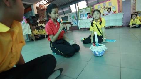 Activity of primary school education. student present Paper Mache. Stock Footage 67401729
