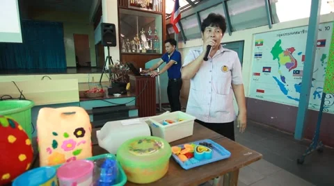 Activity of primary school education. student present Paper Mache. Stock Footage 67402293