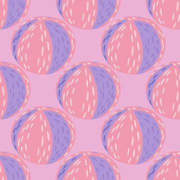 Activity seamless pattern with pink and purple colored beach balls elements.  Illustrazione stock
