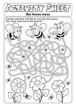 Activity sheet bee theme Illustrazione stock
