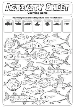 Activity sheet counting game topic Illustrazione stock
