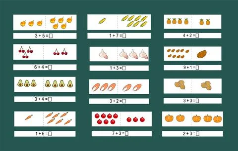 Activity sheet template for mathematics, addition to 10, additional education Stock Illustration