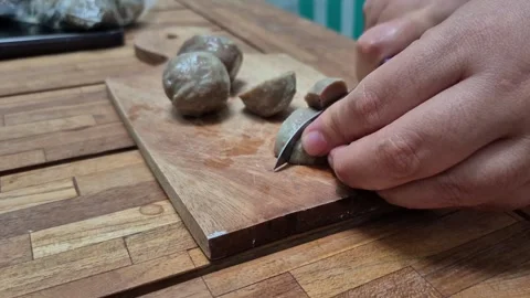 The activity of slicing meatballs Stock Footage 319600941