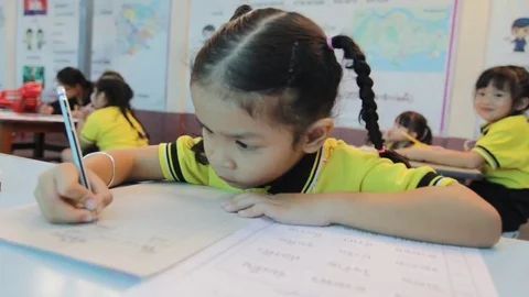Activity of teaching kindergarten. Kindergarten students are learning. Stock Footage 72167098