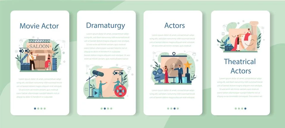 Actor and actress mobile application banner set. Idea of creative Stock Illustration