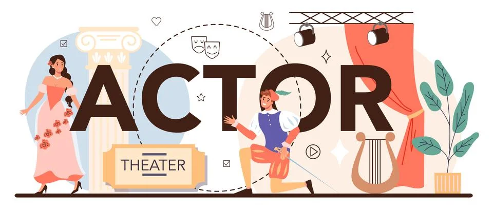 Actor and actress typographic header. Theatrical performer or movie production Stock Illustration