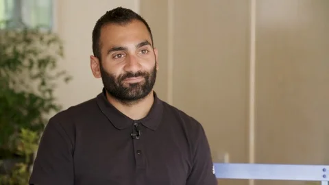 Actor Arvin Kananian talking about his movie 'Aniara' at press junket Video stock 119416775