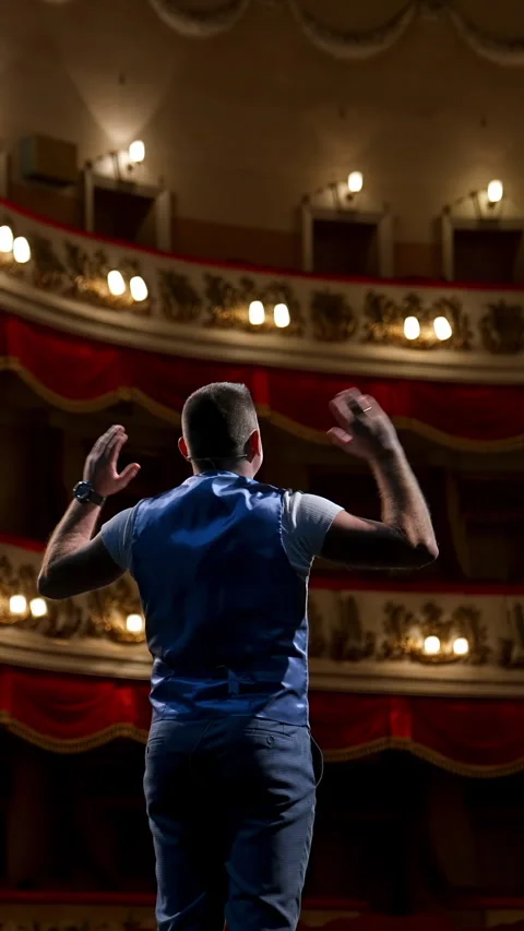 Actor bowing on theatrical stage. Stock Footage 279915866