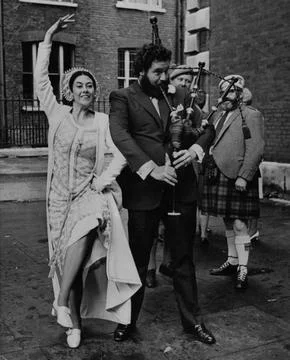 Actor Brian Coburn And Bride Actress Julia Breck Bring A Scottish Air To Their W Stock Photos