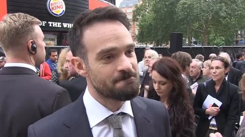 Actor Charlie Cox is interviewed at 'King of Thieves' premiere in London - 2018 Video stock 101205373